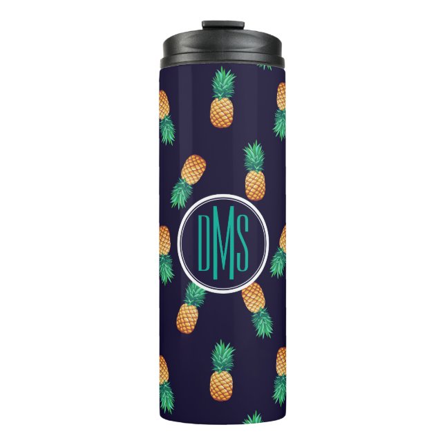 Pineapples On Navy | Monogram Thermal Tumbler (Front)