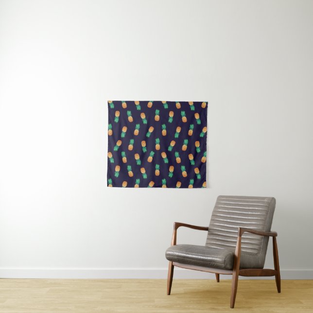 Pineapples On Navy Tapestry (In Situ (Horizontal))