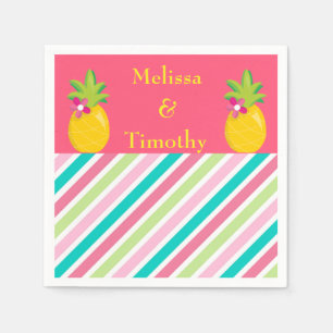 Pineapples on pink background napkin