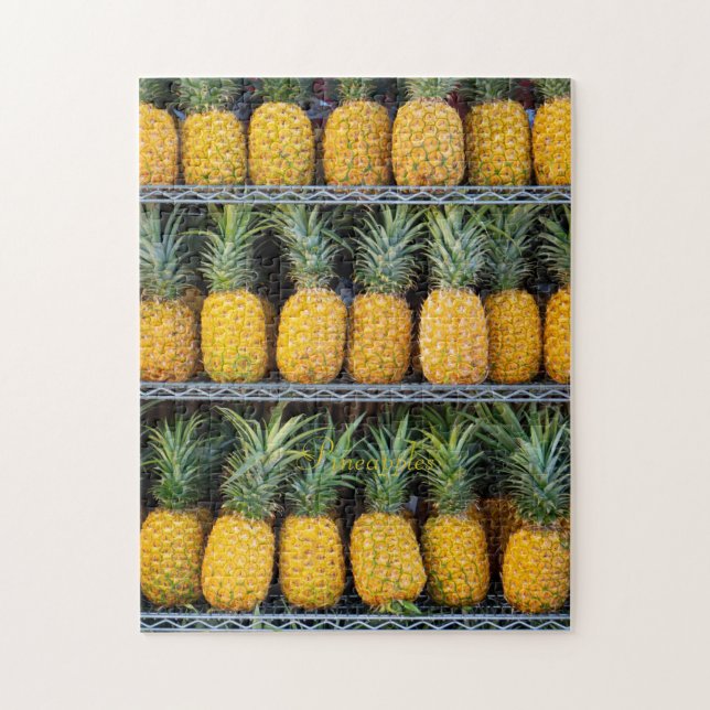 Pineapples on Shelf Fruit Photography Custom Text Jigsaw Puzzle (Vertical)