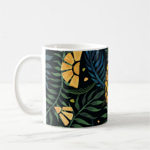 Pineapples, palm leaves: tropical pattern. coffee mug