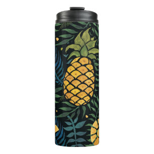 Pineapples, palm leaves: tropical pattern. thermal tumbler