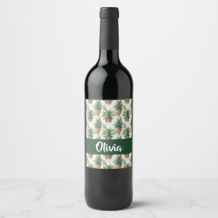 Pineapples pattern on white wine label