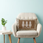 Pineapples Personalised Lumbar Cushion<br><div class="desc">Three pineapples accent this lumbar pillow,  great for your home or a gift for a new homeowner personalised with your family name on a woven wood print pattern. (Not actual wood,  it is an illustration printed in full colour.)</div>