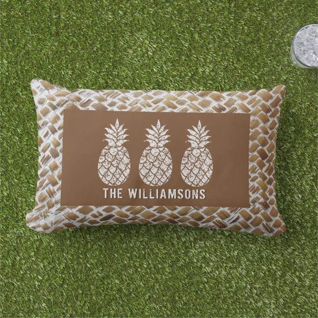 Pineapples Personalised Outdoor Lumbar Cushion (Grass)