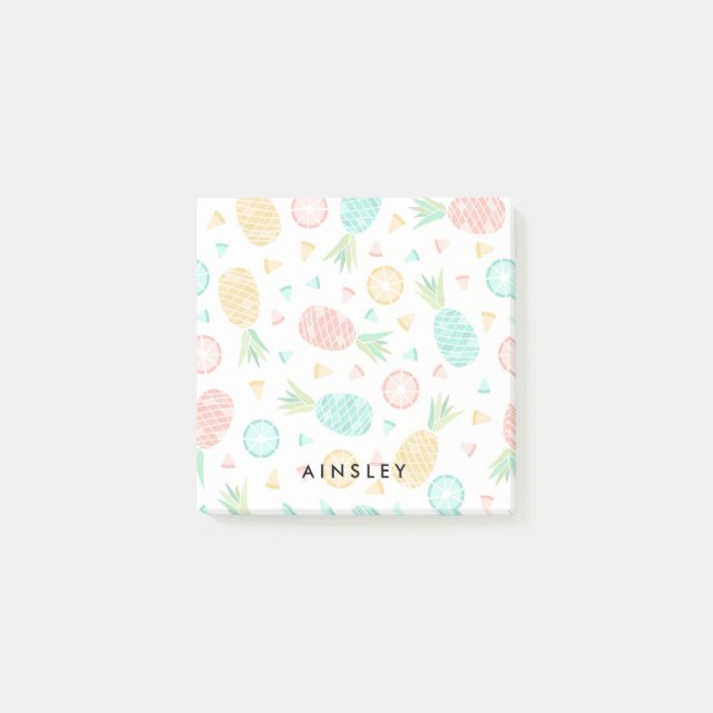 Pineapples Pink & Yellow Custom Name Post-it Notes (Front)
