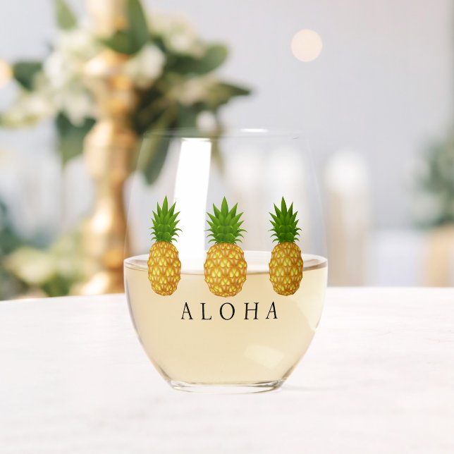 Pineapples Stemless Wine Glass (Insitu (Wedding))
