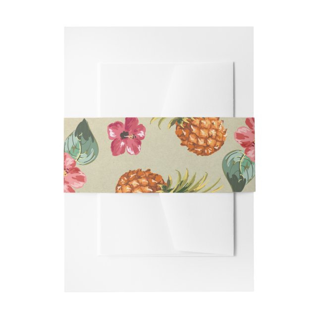 pineapples tropical beach wedding invitation belly band (Front Example)
