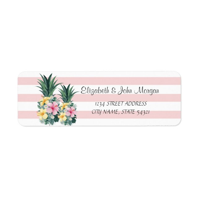 Pineapples,Tropical Flowers,Stripes  Address Label (Front)