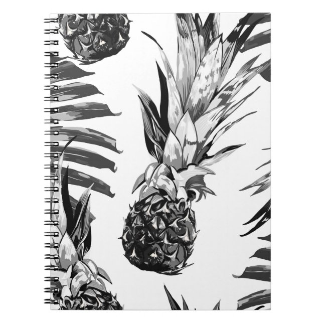 Pineapples, tropical jungle leaves. Beautiful seam Notebook (Front)