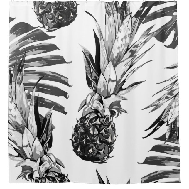Pineapples, tropical jungle leaves. Beautiful seam Shower Curtain (Front)