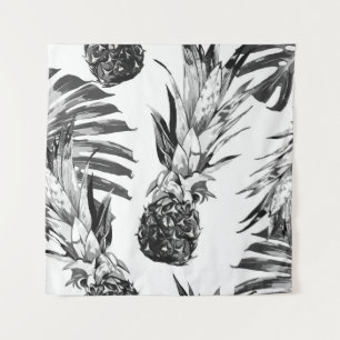 Pineapples, tropical jungle leaves. Beautiful seam Tapestry