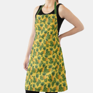 Pineapples & Tropical Leaves On Gold Apron