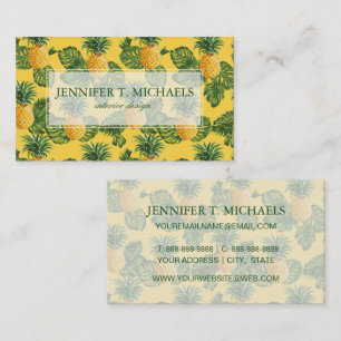 Pineapples & Tropical Leaves On Gold Business Card