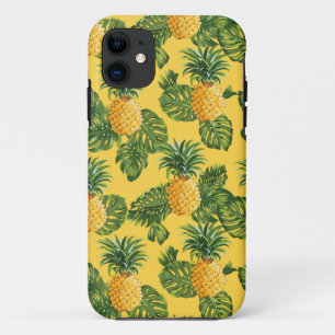 Pineapples & Tropical Leaves On Gold iPhone 11 Case