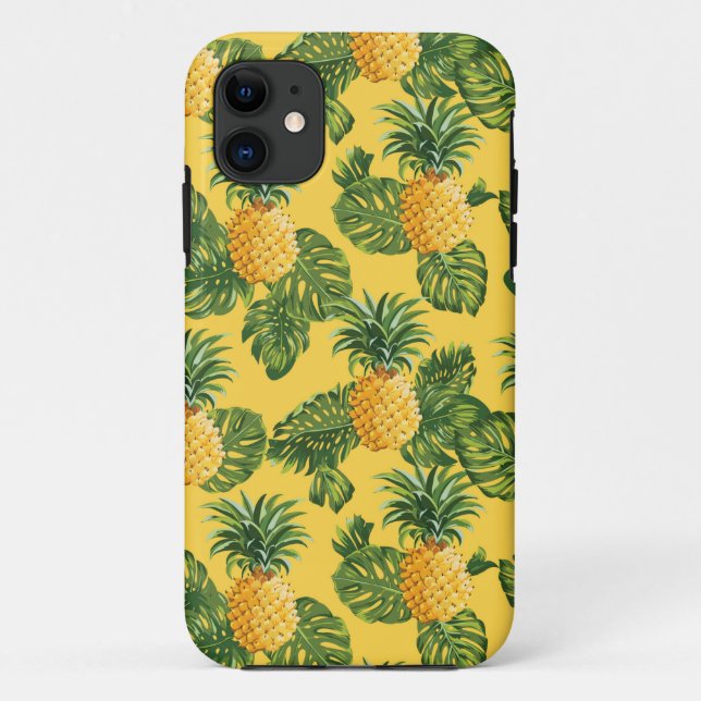 Pineapples & Tropical Leaves On Gold Case-Mate iPhone Case (Back)