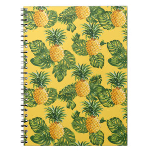 Pineapples & Tropical Leaves On Gold Notebook