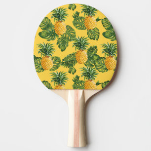 Pineapples & Tropical Leaves On Gold Ping Pong Paddle