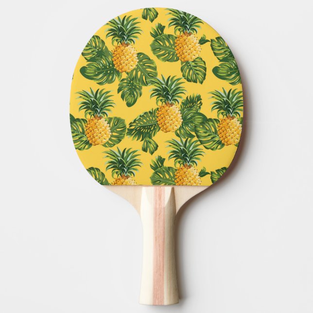 Pineapples & Tropical Leaves On Gold Ping Pong Paddle (Front)