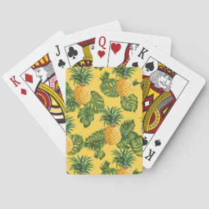 Pineapples & Tropical Leaves On Gold Playing Cards