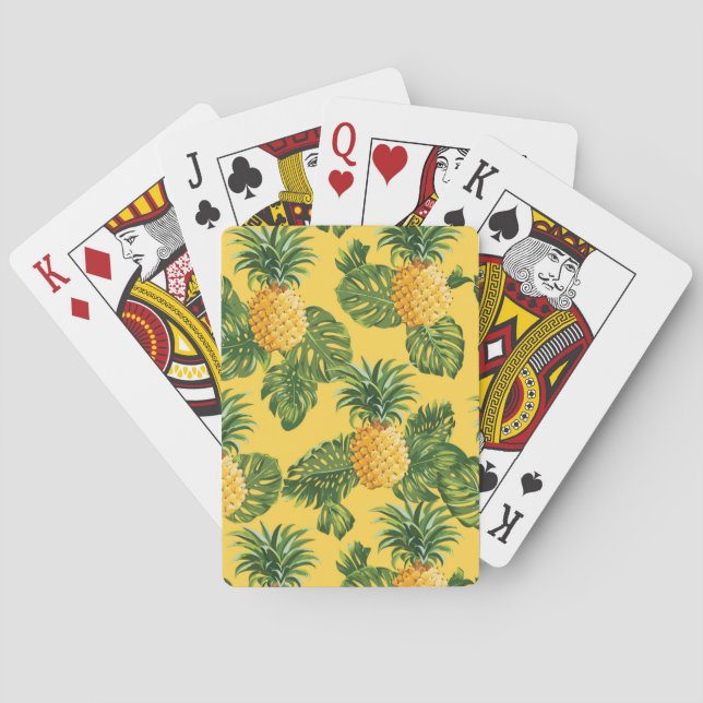 Pineapples & Tropical Leaves On Gold Playing Cards (Back)
