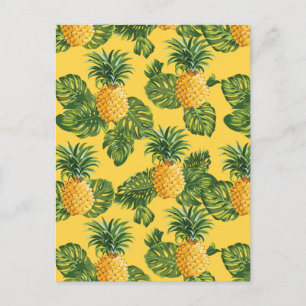 Pineapples & Tropical Leaves On Gold Postcard