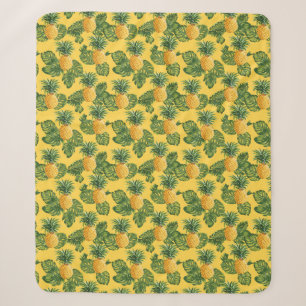 Pineapples & Tropical Leaves On Gold Sherpa Blanket