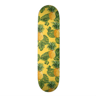 Pineapples & Tropical Leaves On Gold Skateboard