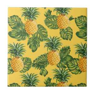 Pineapples & Tropical Leaves On Gold Tile