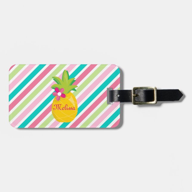 Pineapples Tropical Personalised Luggage Tag (Front Horizontal)