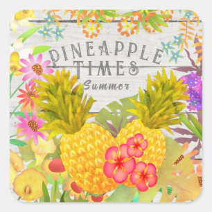 Pineapples with Floral Square Sticker