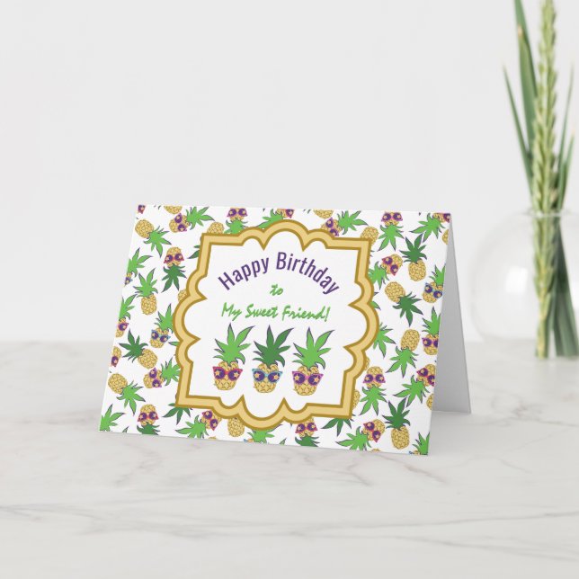 Pineapples with Sunglasses Birthday Card (Front)