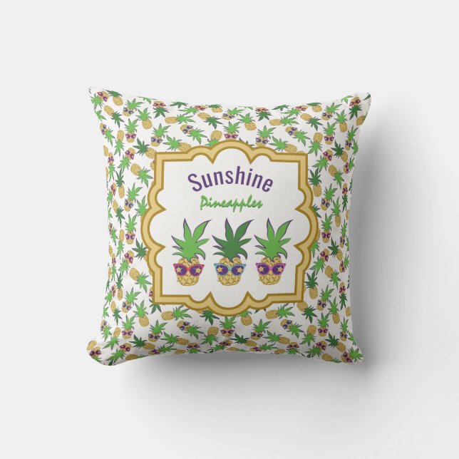 Pineapples with Sunglasses Pattern Cushion (Front)