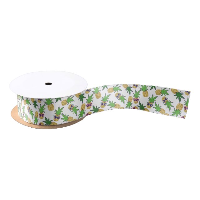 Pineapples with Sunglasses Pattern Satin Ribbon (Spool)