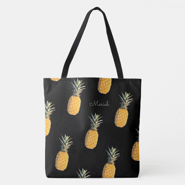Pineapples with your name on black tote bag (Front)