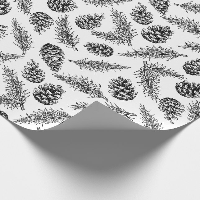 Pinecone and fir tree Christmas pattern. Winter Wrapping Paper (Corner)