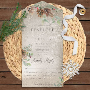 Pinecone & Berries Modern Gold Dinner All In One Invitation