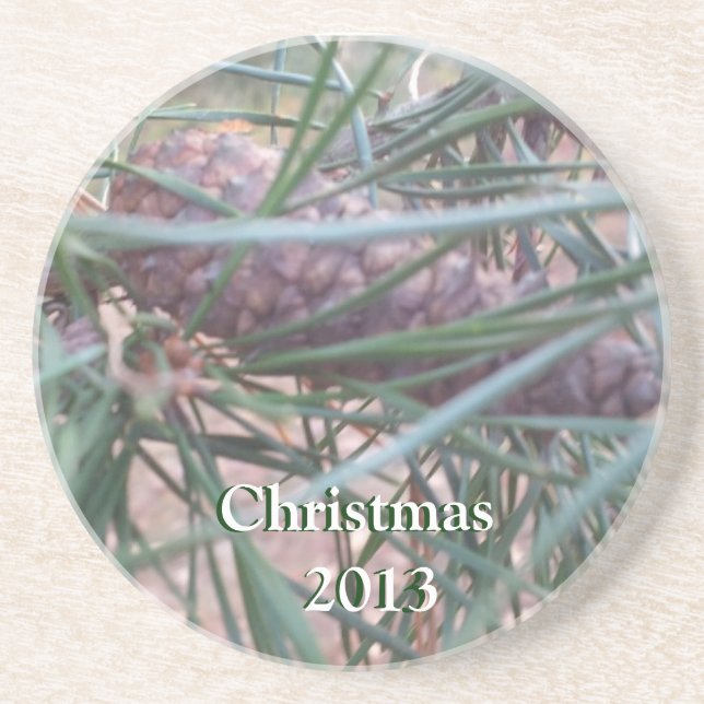 pinecone christmas 2013 sandstone coaster (Front)
