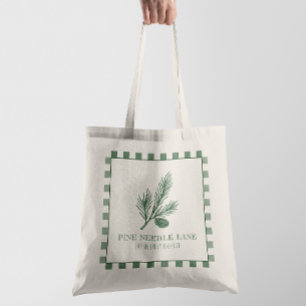 Pinecone Christmas Gingham Border Tote Bag