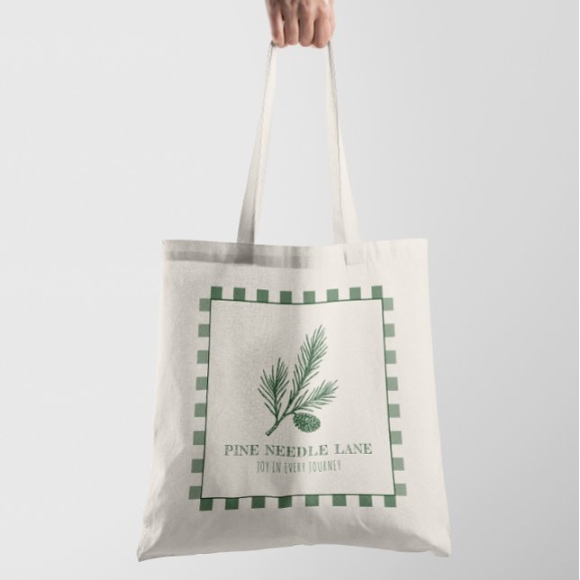 Pinecone Christmas Gingham Border Tote Bag (Creator Uploaded)