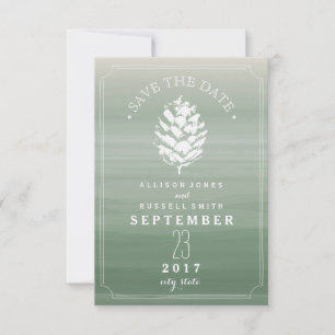 Pinecone Green Watercolor Wedding Save The Date
