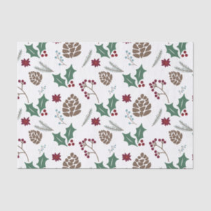 Pinecone, Holly & Berries Red, Green White Tissue Paper