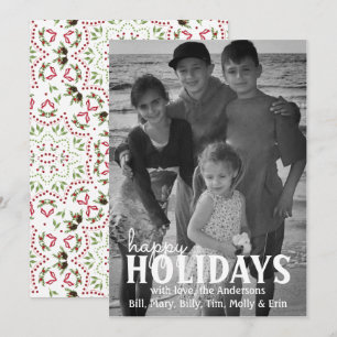 Pinecone Holly Christmas Photo Card 1 Photo