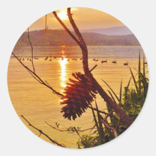 Pinecone Lake sunset Classic Round Sticker