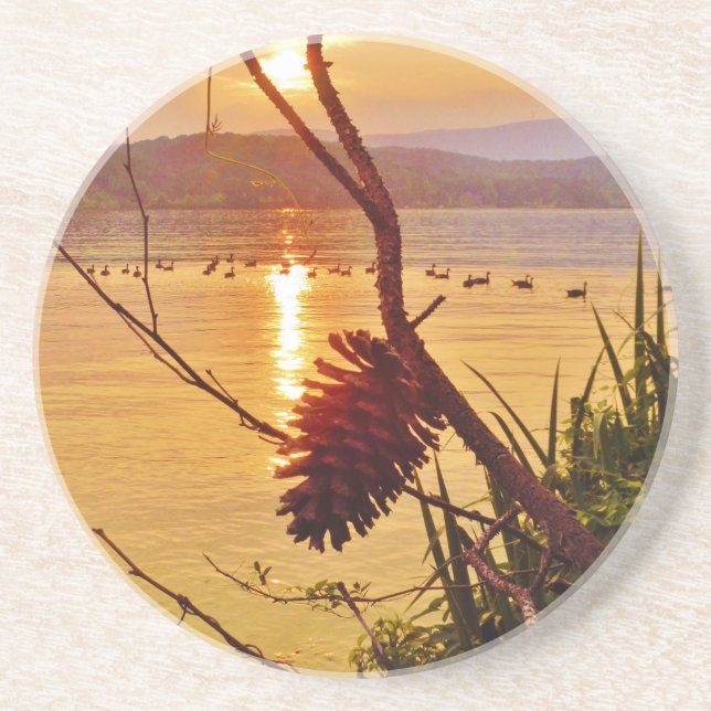 Pinecone Lake sunset Coaster (Front)