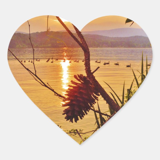 Pinecone Lake sunset Heart Sticker (Front)