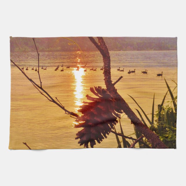 Pinecone Lake sunset Tea Towel (Horizontal)