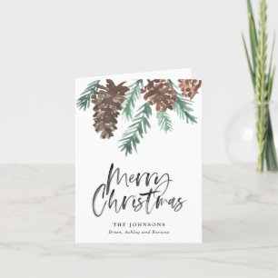 Pinecone Merry Christmas Brush Script Holiday Card