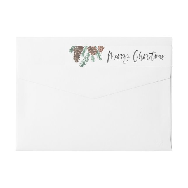 Pinecone Merry Christmas Script Holiday Address Wrap Around Label (Back)