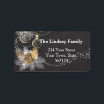 Pinecone Ornaments Chalkboard Christmas Label<br><div class="desc">Festive Christmas theme features Chalkboard artwork with pine cones,  pine branches and delicate gold accented Holiday ornaments and dusting of sparkle look dots.  Customise name and address text.</div>